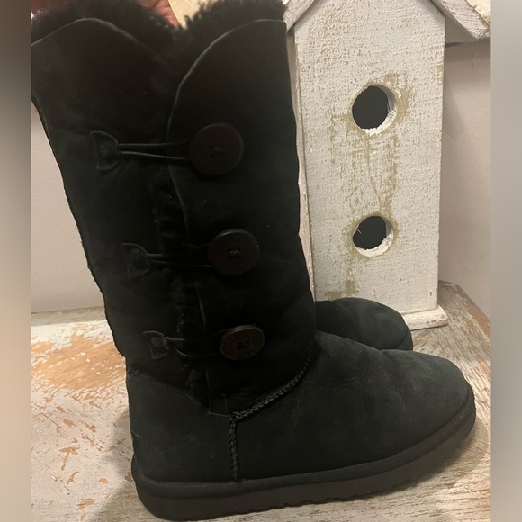 UGG Black Suede Button Boots - Picture 1 of 12